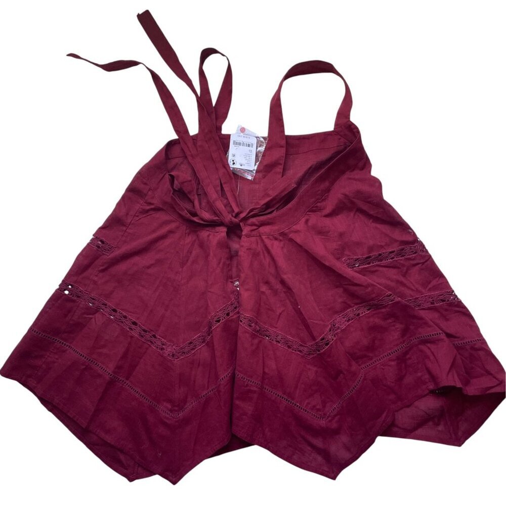 Free People Charlotte Lace Inset Handkerchief Tunic - Wine/Maroon - Size XS - Picture 2 of 6